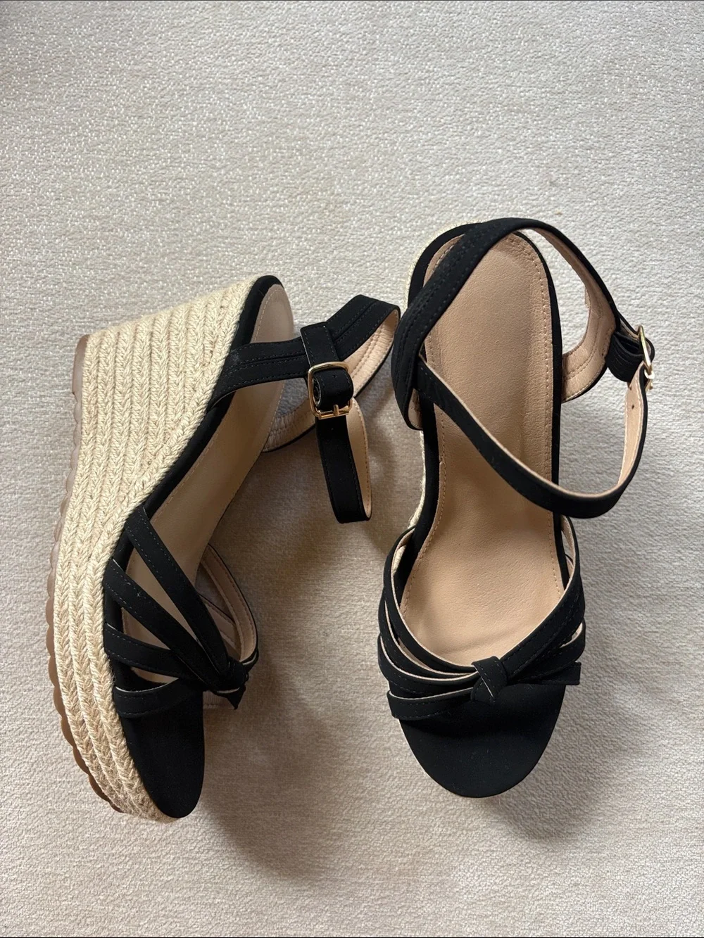 Women’s Black Espadrille Wedge Sandals with Ankle Strap